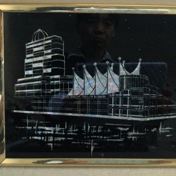Two metallic etching? prints landscape framed waterfall and city - Picture 2 of 5